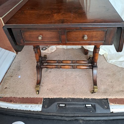 Walnut drop leaf tea table.